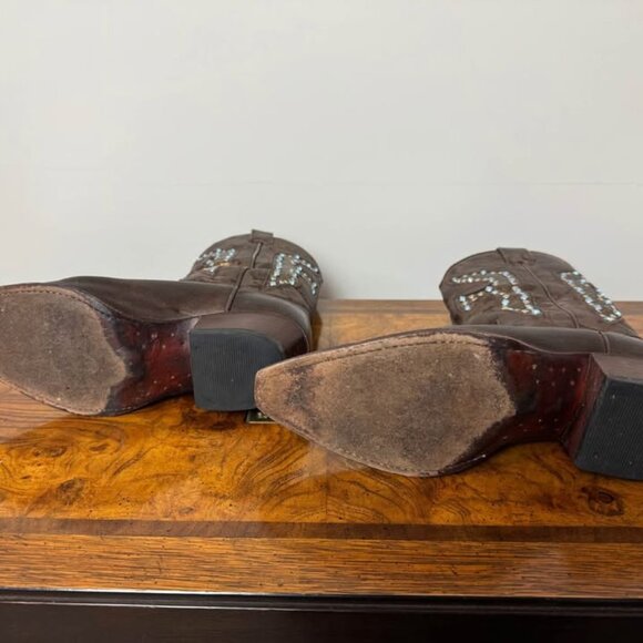 FRYE Daisy Duke Leather Cowboy Boots Bronze - Mid Calf Sz 8 M, EC - Picture 10 of 10